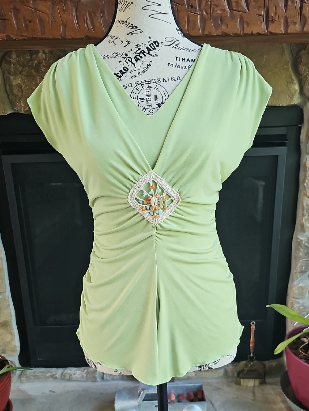 L.N. Studio Petite Draped Embellished Top – Pistachio Green